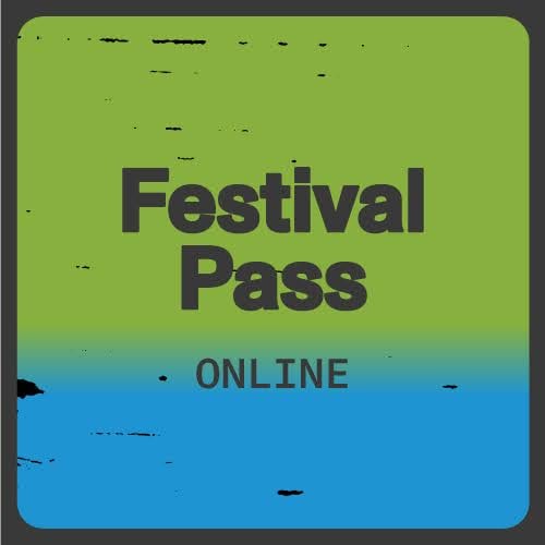 Green and blue gradient that reads Festival Pass online.