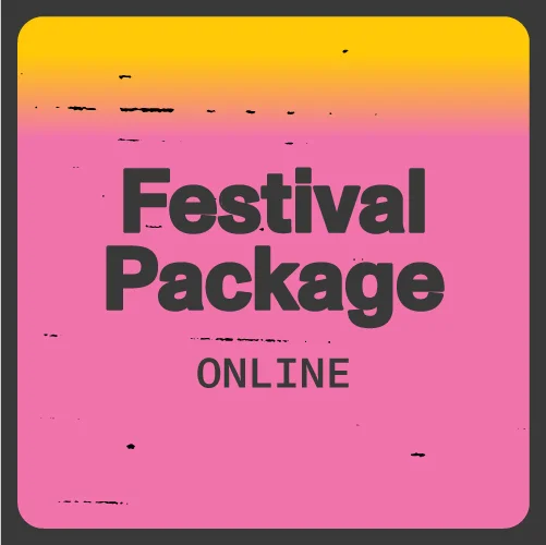 Pink and yellow gradient. Text reads: Festival package online.