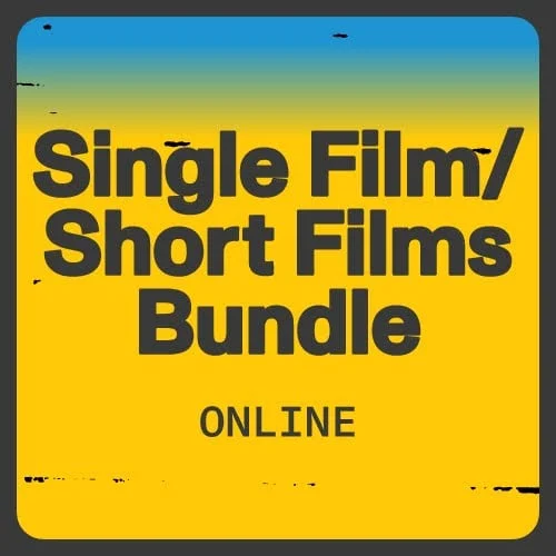 Blue and yellow gradient with text that reads: Single Film/Short Films Bundle online.