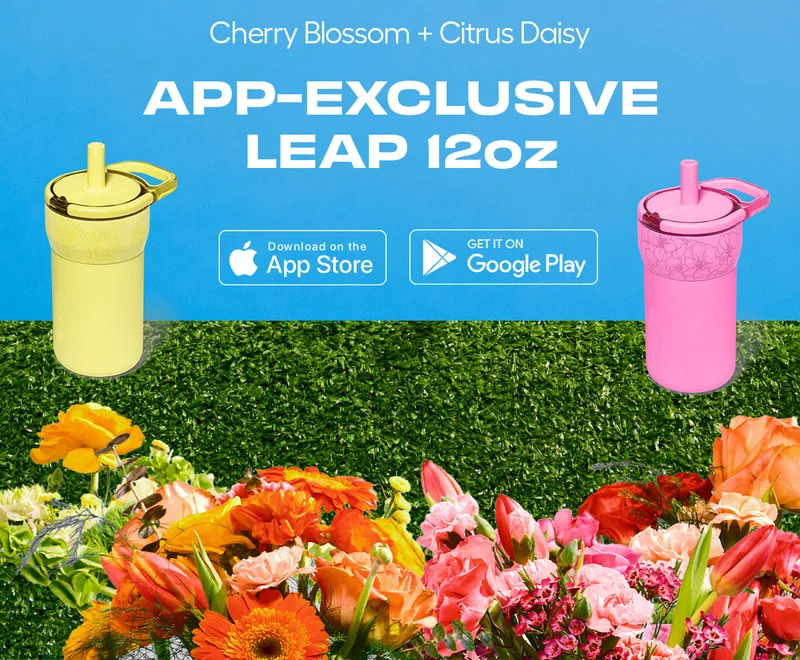 Cherry Blossom + Citrus Daisy, App-Exclusive Leap 12oz. Download on the App Store, Get It On Google Play