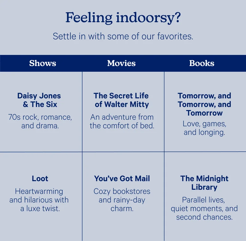 Feeling indoorsy? Settle in with some of our favorites.