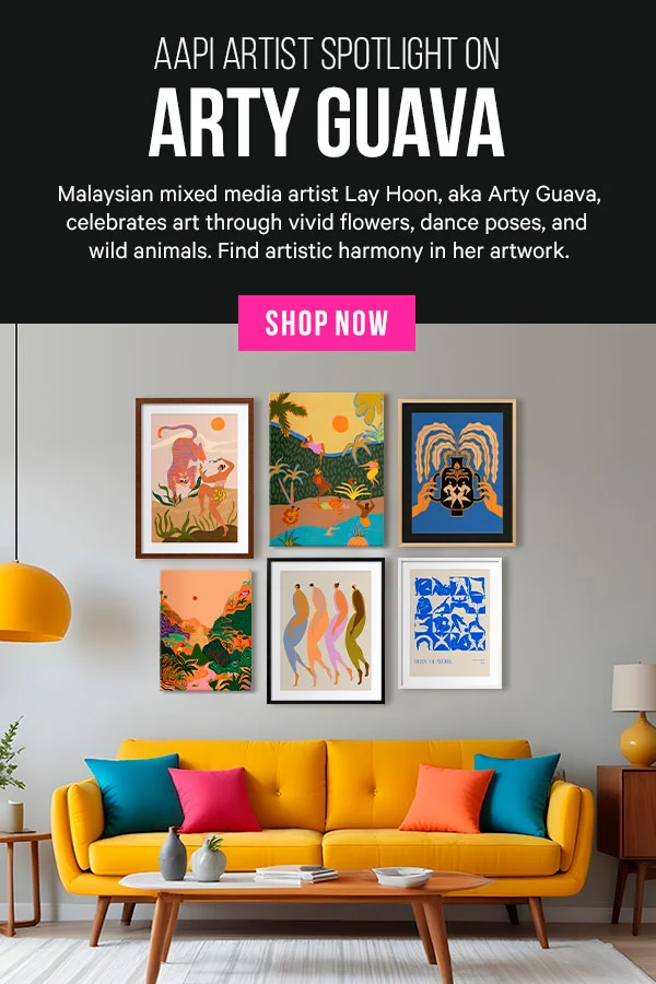 AAPI Artist Spotlight on Arty Guava - Malaysian mixed media artist Lay Hoon, aka Arty Guava, celebrates art through vivid flowers, dance poses, and wild animals. Find artistic harmony in her artwork.