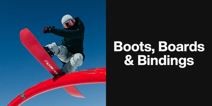 Rider on a pipe in the park on the Women's Burton Talent Scount Snowboard wearing Burton Outerwear with the headline Boots, Boards & Bindings