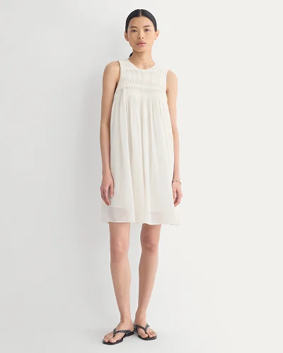Image | Twisted Pleated Mini Dress in Silk Georgette | Bone