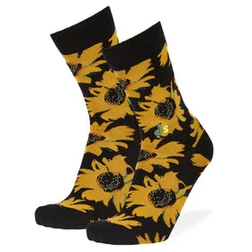 Sunflowers Crew Socks Black / Large