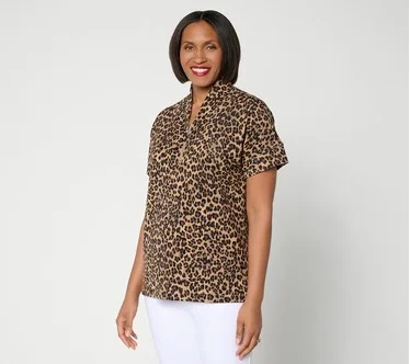 Belle by Kim Gravel ScubaLuxe Half Zip Short Sleeve Top