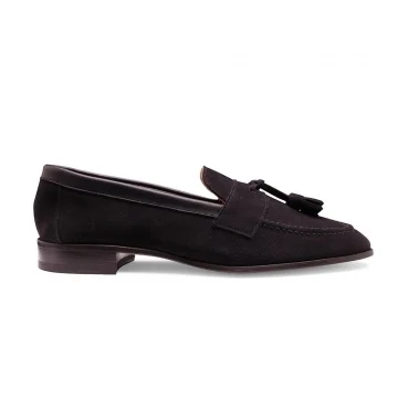 Tilly Collapsible Tassel Loafer in Black Suede