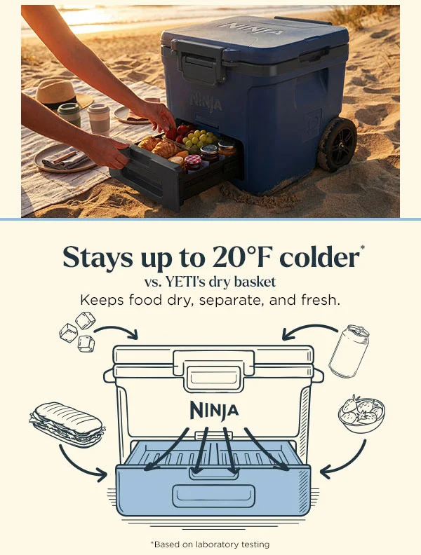 Stays up to 20 degrees colder* vs. Yeti's dry basket. Keeps food dry, separate, and fresh