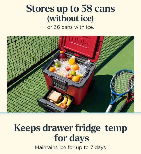 Stores up to 58 cans (without ice) or 36 cans with ice.