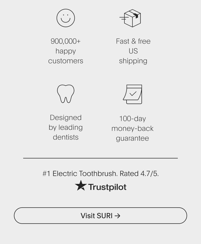 designed by leading dentists | 100-day money-back guarantee | 900,000+ happy customers | fast & free us shipping - visit suri