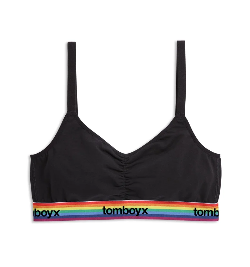 Image of V Neck Bralette - Black Rainbow Logo
