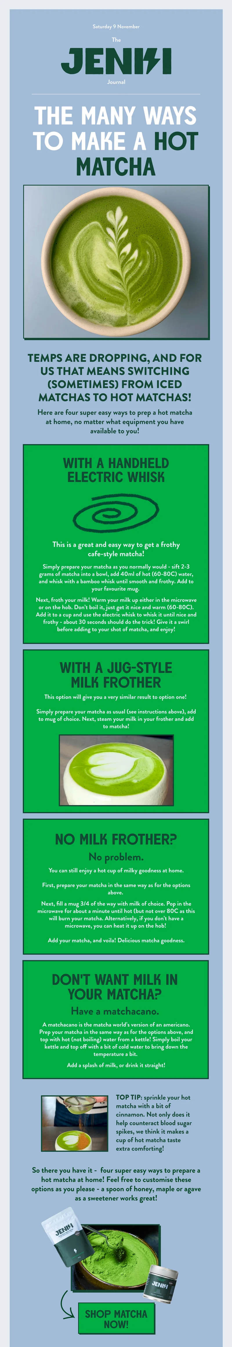 Hot matcha latte
