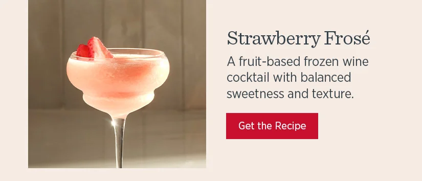 Strawberry Frose - A fruit-based frozen wine cocktail with balanced sweetness and texture