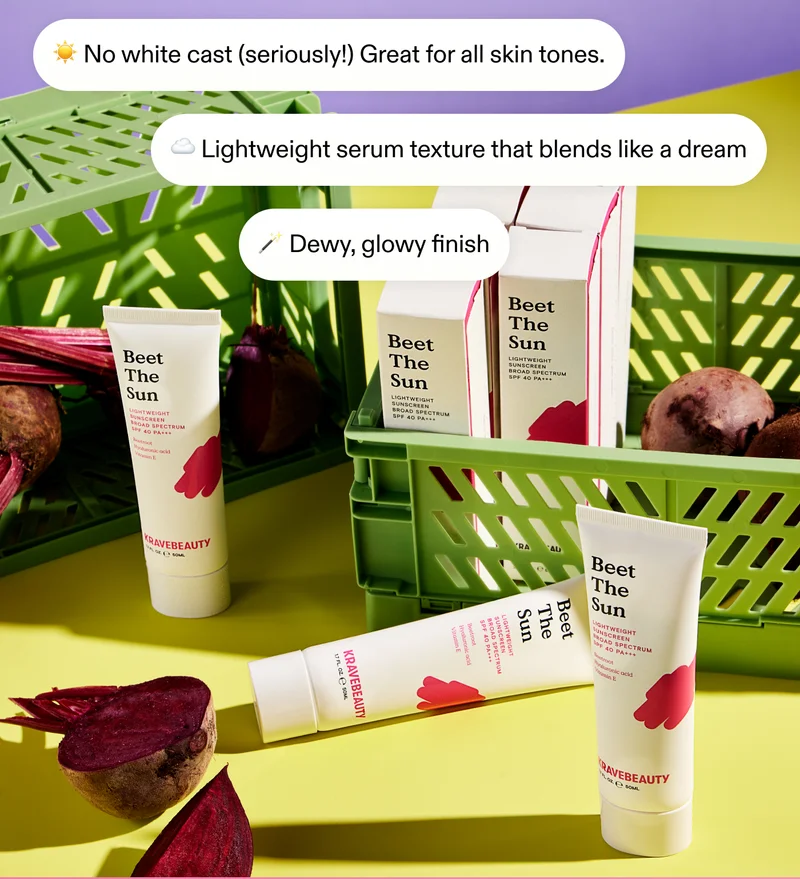 ✅ No white cast (seriously!) Great for all skin tones. ✅ Lightweight serum texture that blends like a dream ✅ Dewy, glowy finish