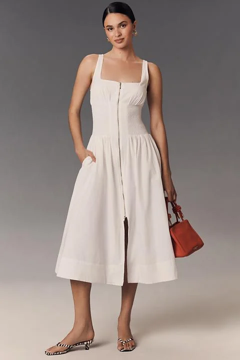 The Tommie Smocked Front-Zip Shirt Dress: Sleeveless Scoop-Neck Edition