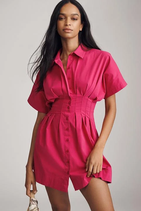 The Tobie Button-Front Pleated Shirt Dress by Exquise: Mini Edition