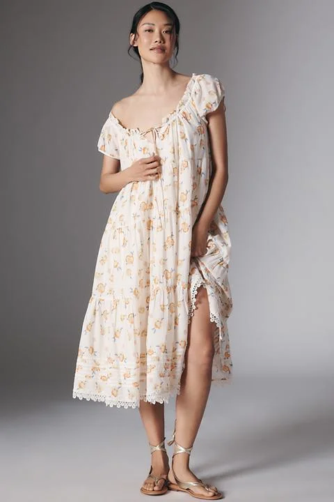 By Anthropologie Short-Sleeve Scoop-Neck Midi Dress