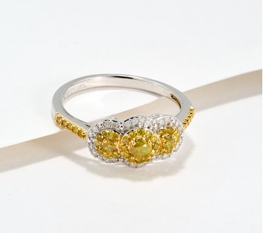 Affinity Diamonds Triple Cluster Yellow Ring, 0.47cttw, Sterl
