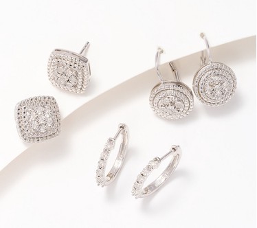 Affinity Diamonds Set of 3 Gift Boxed Earrings, Sterling Silver