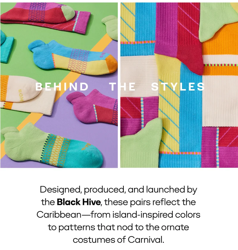 BEHIND THE STYLES | Designed, produced, and launched by the Black Hive, these pairs reflect the Caribbean-from island-inspired colors to patterns that nod to the ornate costumes of Carnival.