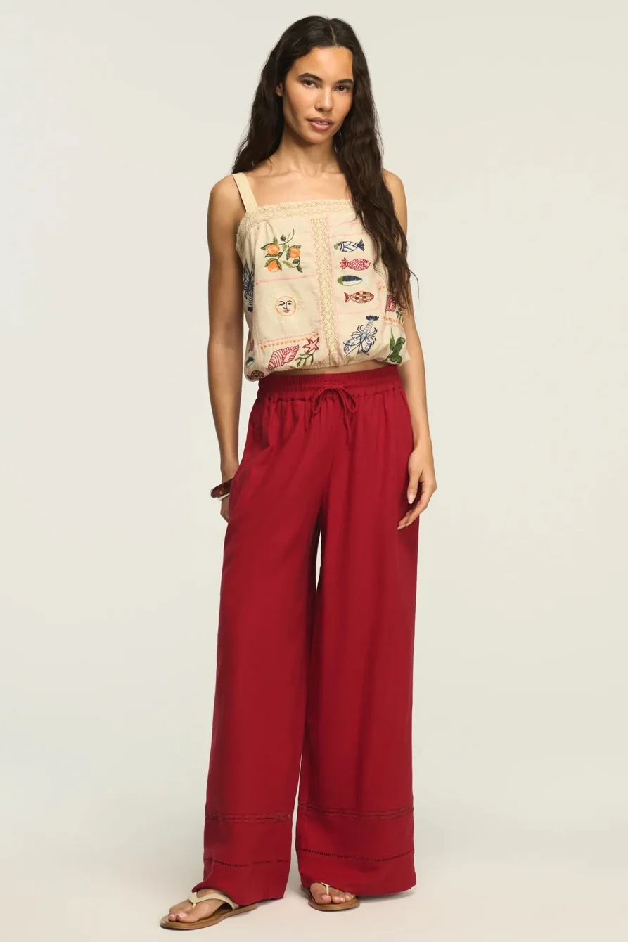 Image of Lucky Brand Linen Lace Trimmed Pant - Women's Pants in Emboldened