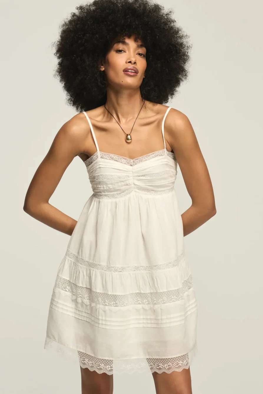 Image of Lucky Brand Trim Mix Mini Dress - Women's Clothing Dresses Mini Dress in Whisper White