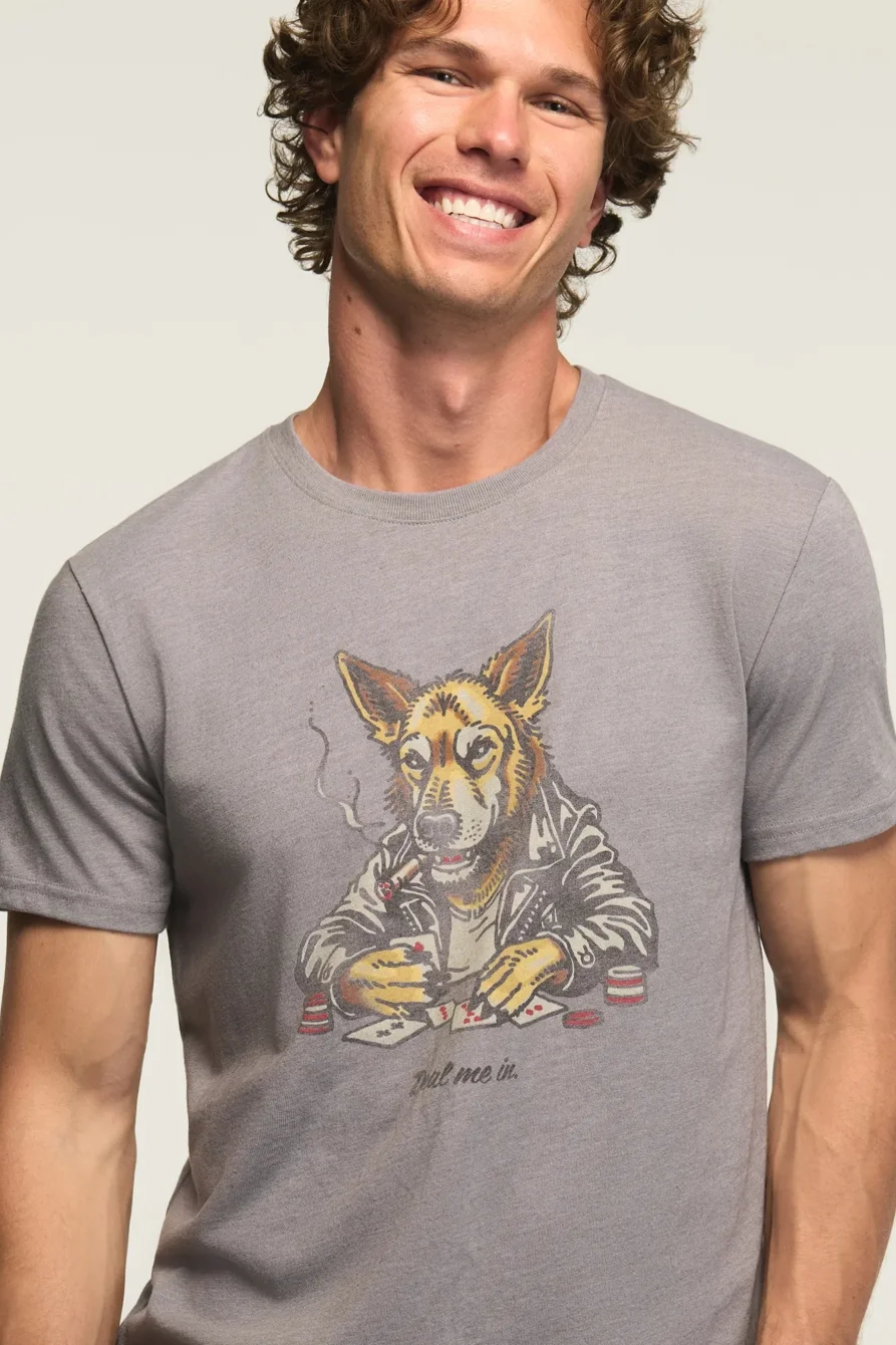 Image of Lucky Brand Poker Wolf Tee - Men's Clothing Tops Shirts Tee Graphic T Shirts in Steel Gray