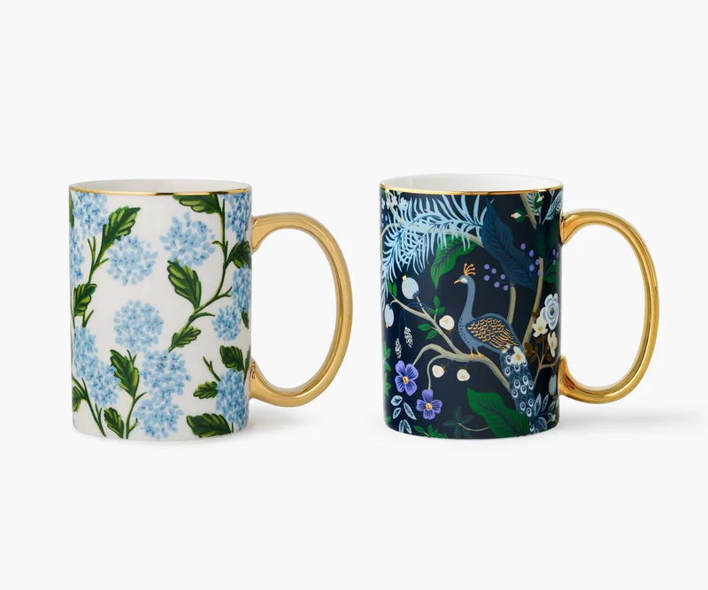 Image of Blue Floral Porcelain Mugs Gift Set