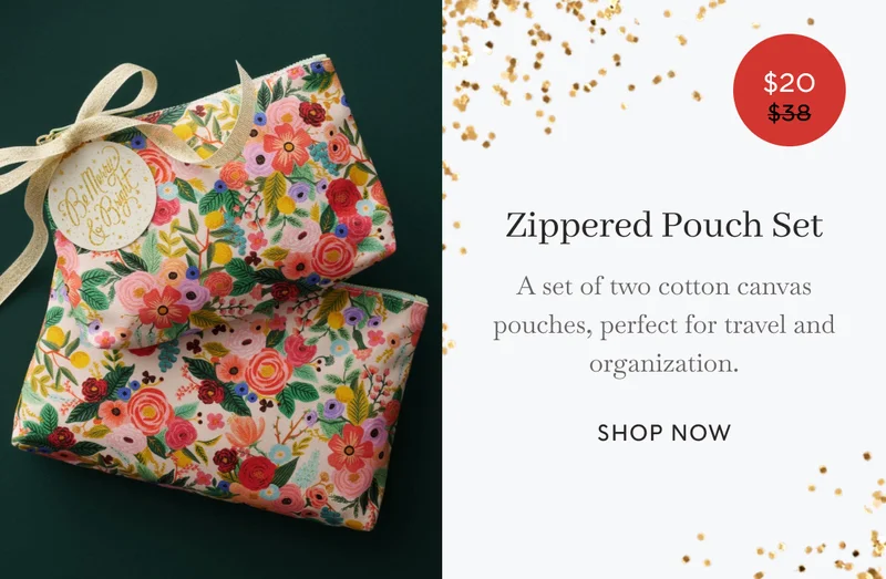 Zippered Pouch Set, A set of two cotton canvas pouches, perfect for travel and organization. SHOP NOW