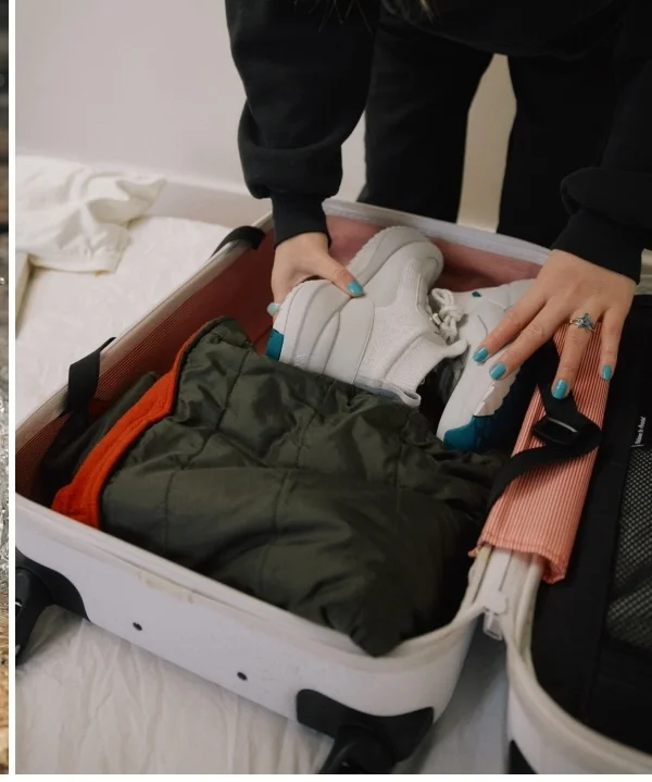 Graphic of someone packing their Stormburst High Tops in a suitcase.