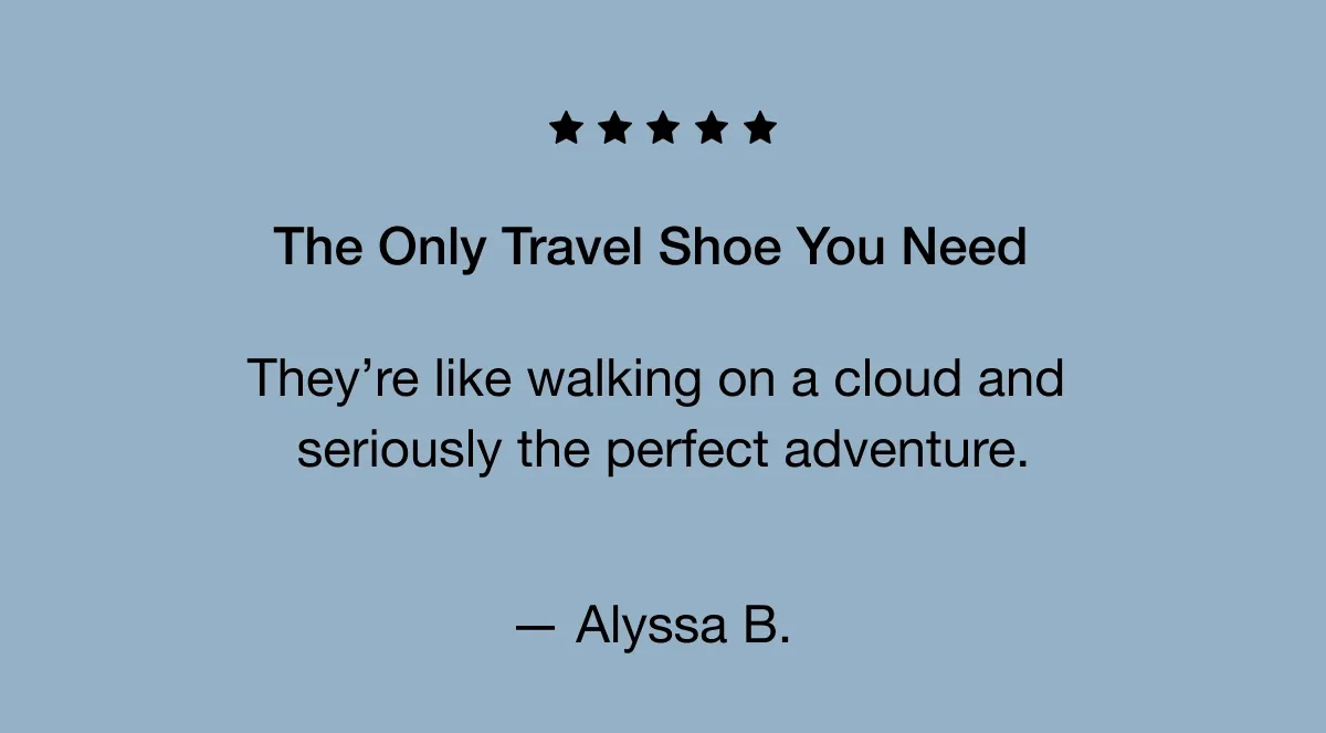 GIF of 5 star reviews for Vessi shoes while traveling.