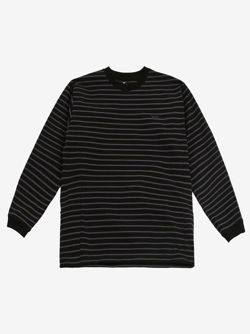 Image of Snow Peak Heavy Cotton Border Long Sleeve T-Shirt - Black/Grey