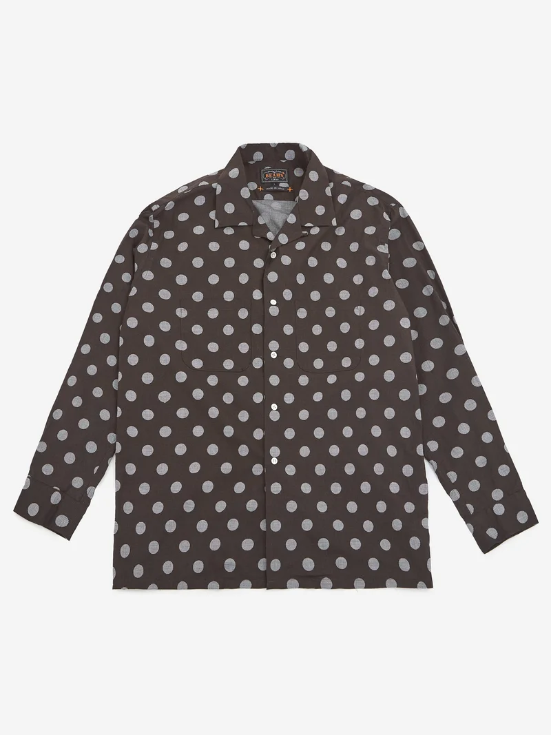 Image of Beams Plus Open Dot Print Shirt- Brown
