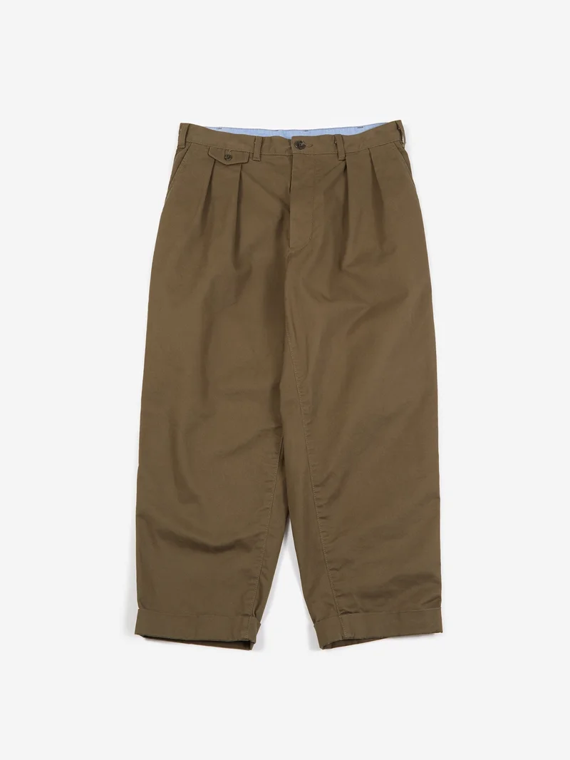 Image of Beams Plus 2Pleats Twill Trouser - Olive