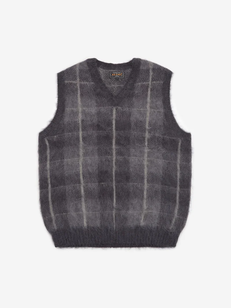 Image of Beams Plus Check Vest Mohair - Black
