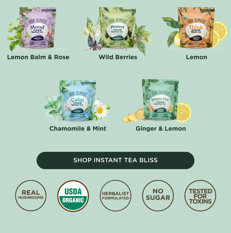 Lemon Balm & Rose, Wild Berries, Lemon, Chamomile & Mint, Ginger & Lemon - SHOP INSTANT TEA BLISS