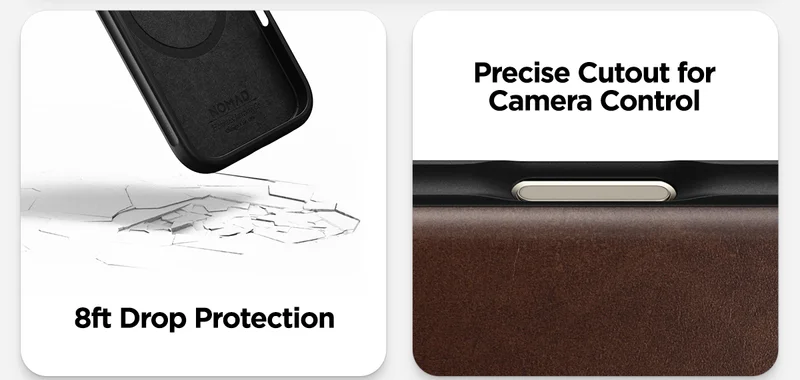 8 ft. drop protection and precise cutout for camera control.
