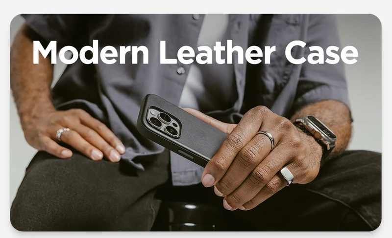 Modern Leather Case for iPhone 16. Black Horween.