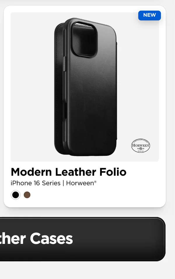 Modern Leather Folio. Black Horween Leather. iPhone 16