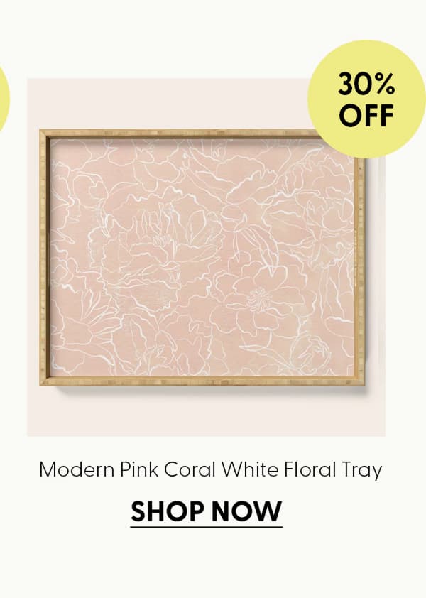 Modern pink coral white hand painted watercolor floral Serving Tray