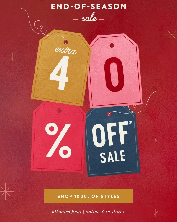 Extra 40% off sale. Shop 1000s of styles