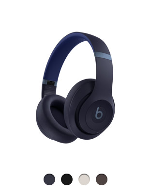 Beats Studio Pro Wireless Headphones, navy color, with ultra-plush engineered leather cushions for extended comfort and durability, available in four colors