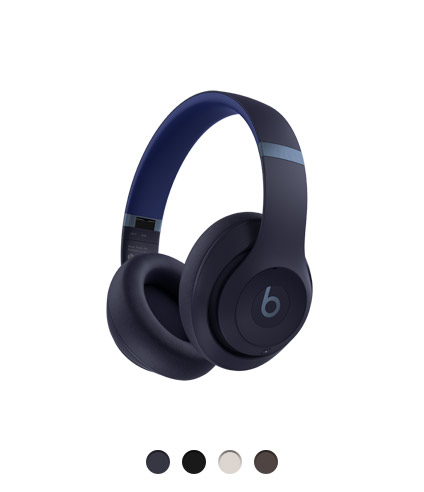 Beats Studio Pro Wireless Headphones, navy color, with ultra-plush engineered leather cushions for extended comfort and durability, available in four colors