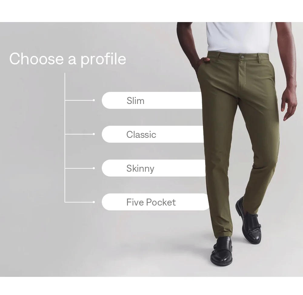 Choose a profile: Slim, Classic, Skinny, Five Pocket