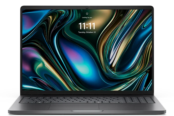 A Dell 16 Pro Laptop on a gray background.