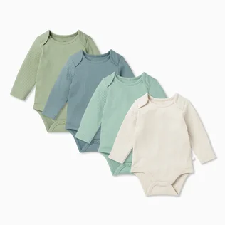 Ribbed Long Sleeve Bodysuit 4 Pack