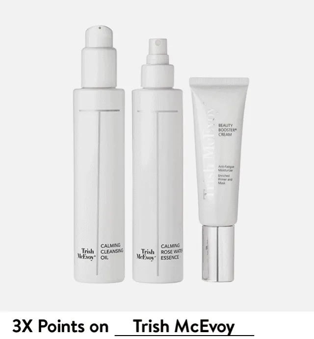 Trish McEvoy skin care set. Supergoop! sunscreen set. Clarins Precious discovery set. Parfums de Marly fragrance.