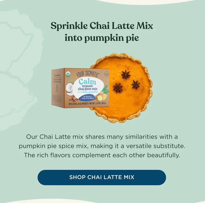 Sprinkle Chai Latte Mix into pumpkin pie - Our Chai Latte mix shares many similarities with a pumpkin pie spice mix, making it a versatile substitute. The rich flavors complement each other beautifully. - SHOP CHAI LATTE MIX