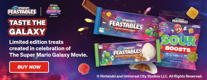 Feastables & The Super Mario Galaxy Movie! Taste the glaxay! Limited edition treats created in celebration of the The Super Mario Galaxy Movie. Click here to buy now!