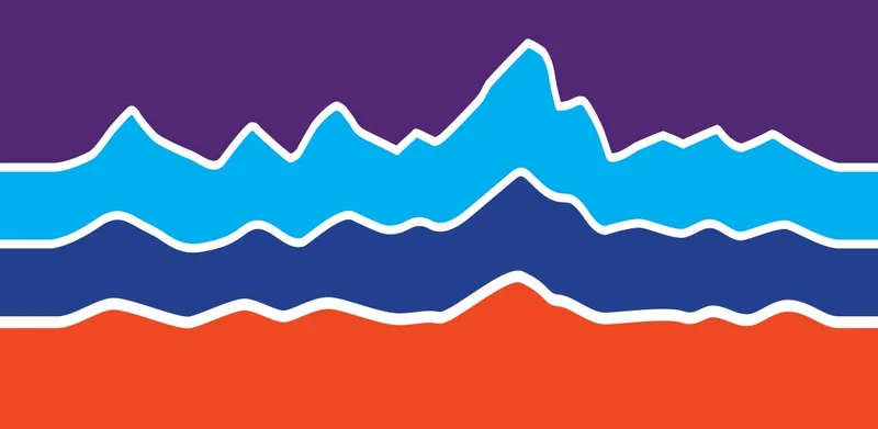 Colorful mountain graphic.
